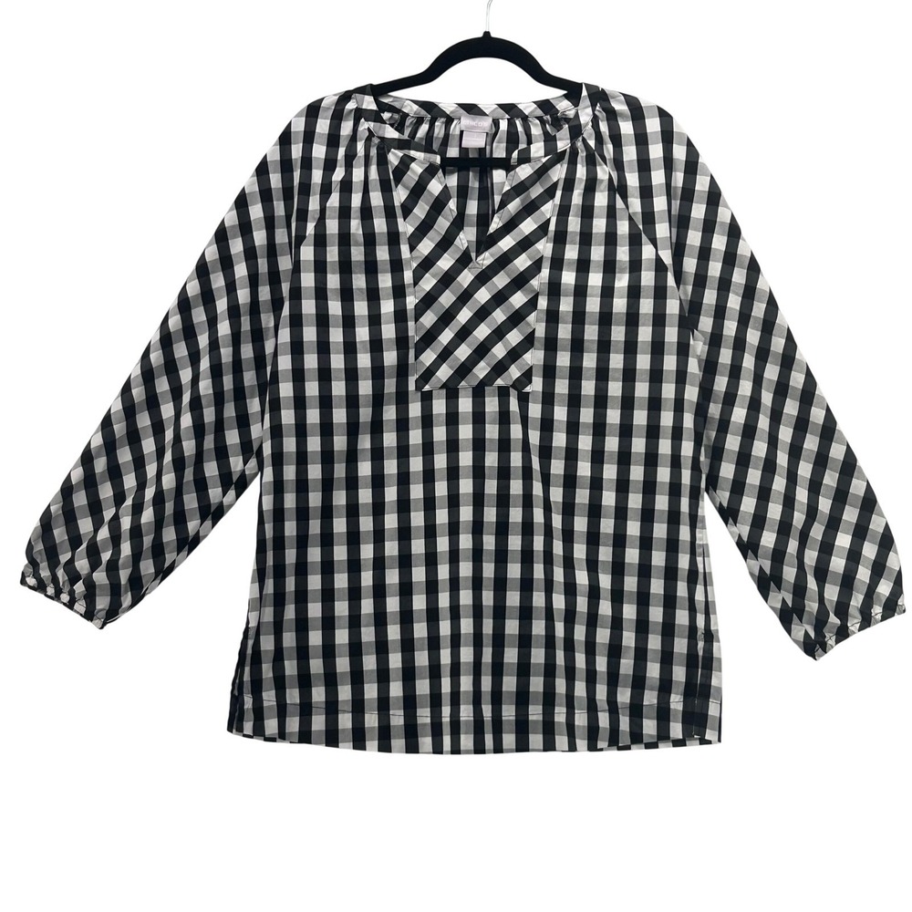 Chicos Peasant Tunic‎ Gingham M or 1